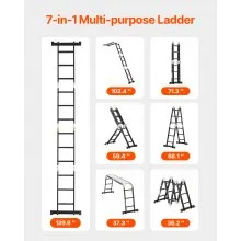 VEVOR Multi-Purpose Folding Ladder 7-in-1 3 Step 12ft with Scaffolding Plank