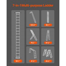 Multi-Purpose Folding Ladder 7-in-1 4 Step 15.5ft Reach Height for Work