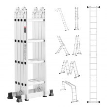 Multi-Purpose Folding Ladder 7-in-1 4 Step 15.5ft Reach Height for Work