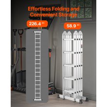 Multi-Purpose Folding Ladder 7-in-1 5 Step 19ft Reach Height Metal