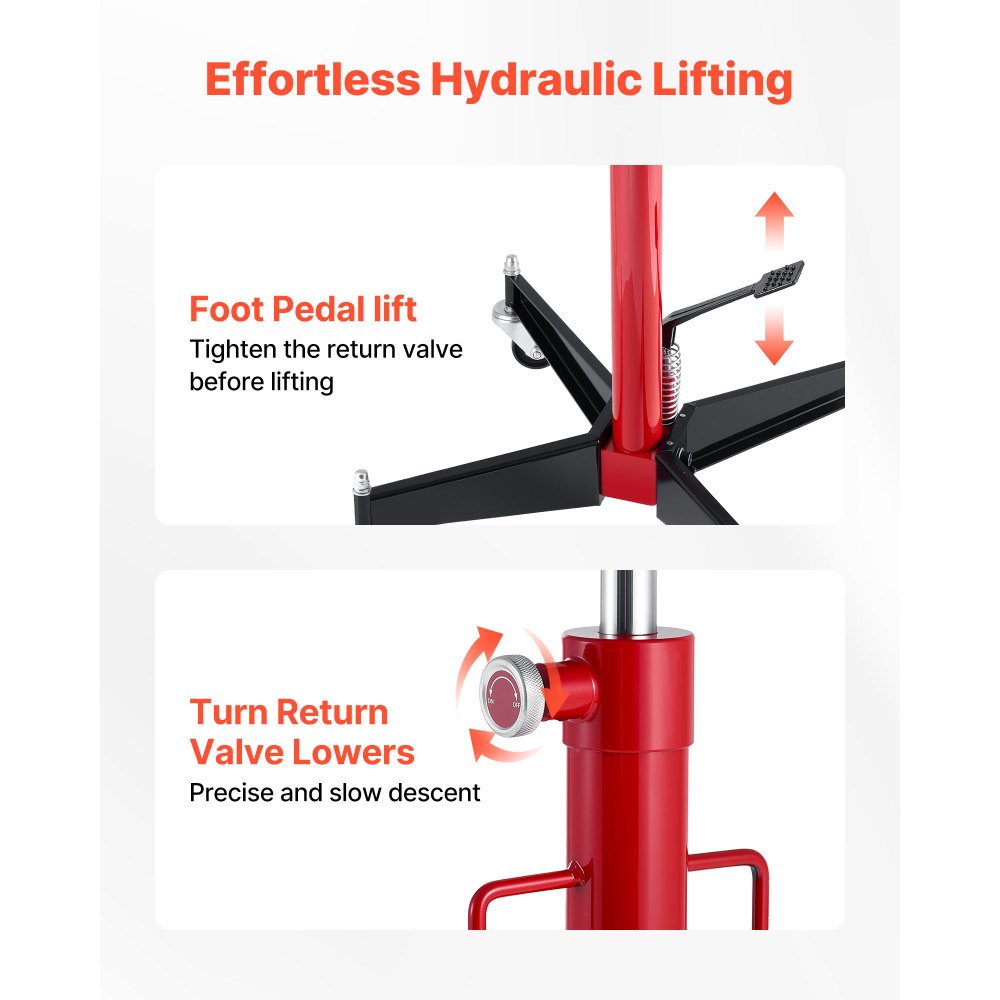 VEVOR Hydraulic Transmission Jack, 1100 lbs / 0.5 Ton Lifting Capacity Telescoping Transmission Jack with Foot Pedal, 360° Swivel Wheel, 44-73.6 in High Lifting Height, Lift Hoist for Garage/Shop