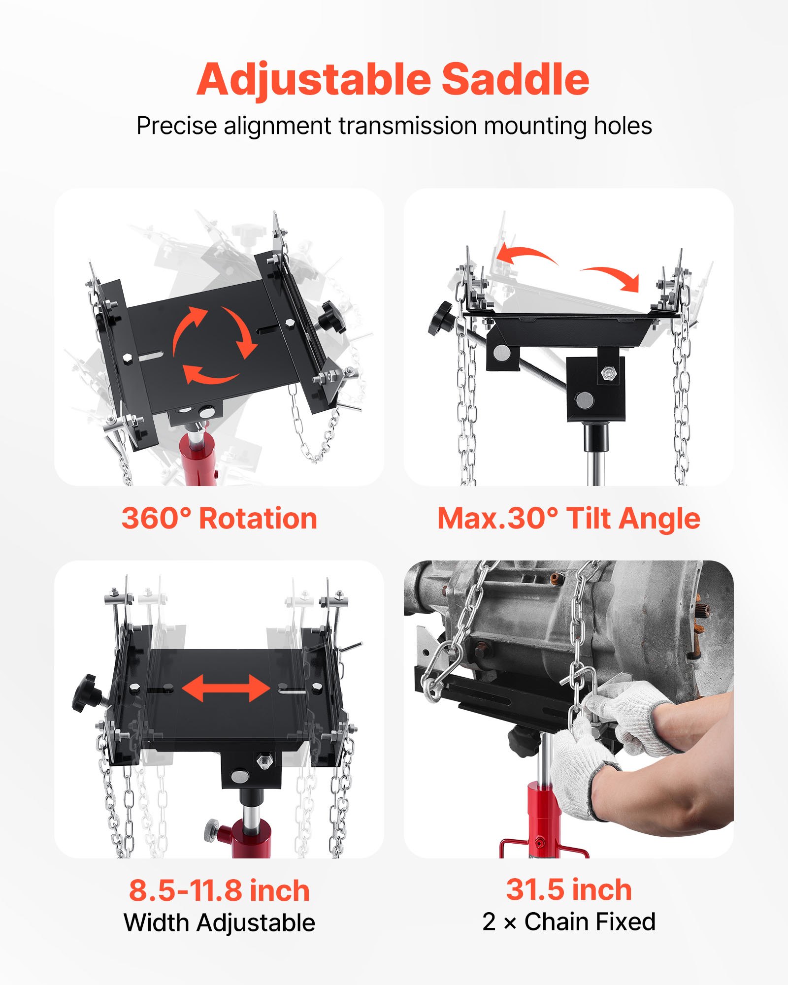 VEVOR Hydraulic Transmission Jack, 1100 lbs / 0.5 Ton Lifting Capacity Telescoping Transmission Jack with Foot Pedal, 360° Swivel Wheel, 50-79.5 in High Lifting Height, Lift Hoist for Garage/Shop