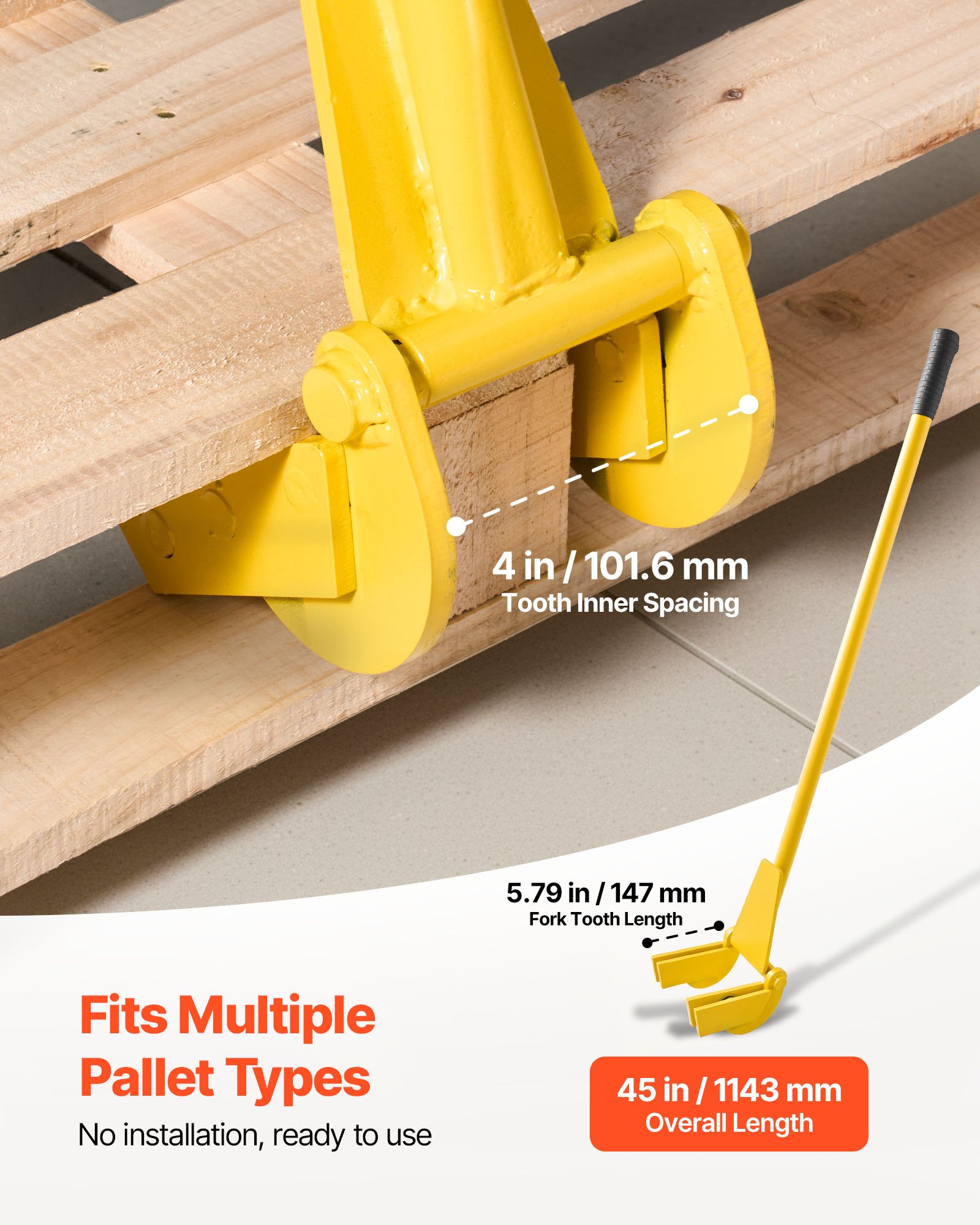 VEVOR Pallet Buster Tool, 1 m Carbon Steel Handle Wrecking Pry Bar, 907 kg Weight Capacity, Heavy Duty Deck Board Removal Tool, Breaker Bar for Flooring, Framing, Roofing, Trim, Drywall