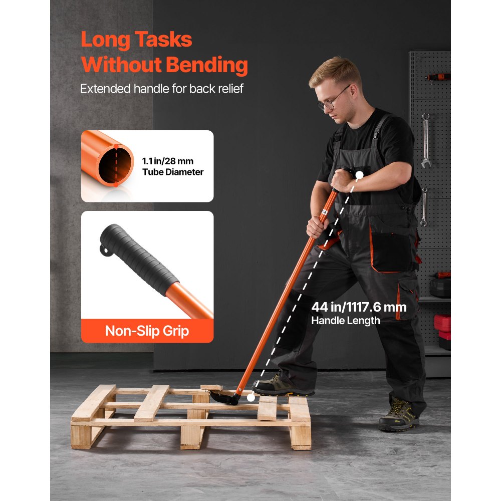 VEVOR Pallet Buster Tool, 1.1 m Carbon Steel Handle Wrecking Pry Bar, 907 kg Weight Capacity, Heavy Duty Deck Board Removal Tool, Breaker Bar for Flooring, Framing, Roofing, Trim, Drywall
