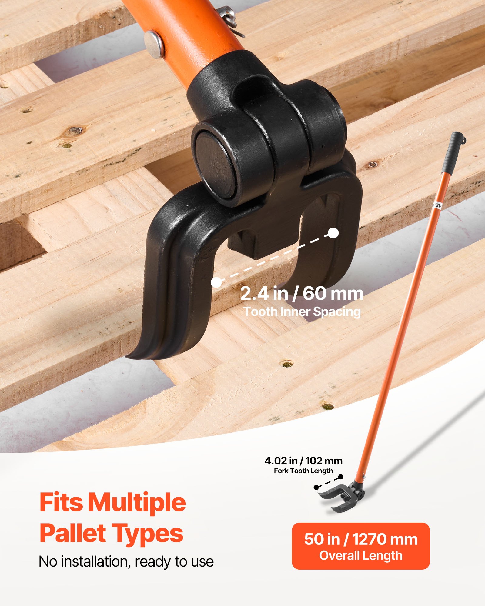 VEVOR Pallet Buster Tool, 1.1 m Carbon Steel Handle Wrecking Pry Bar, 907 kg Weight Capacity, Heavy Duty Deck Board Removal Tool, Breaker Bar for Flooring, Framing, Roofing, Trim, Drywall