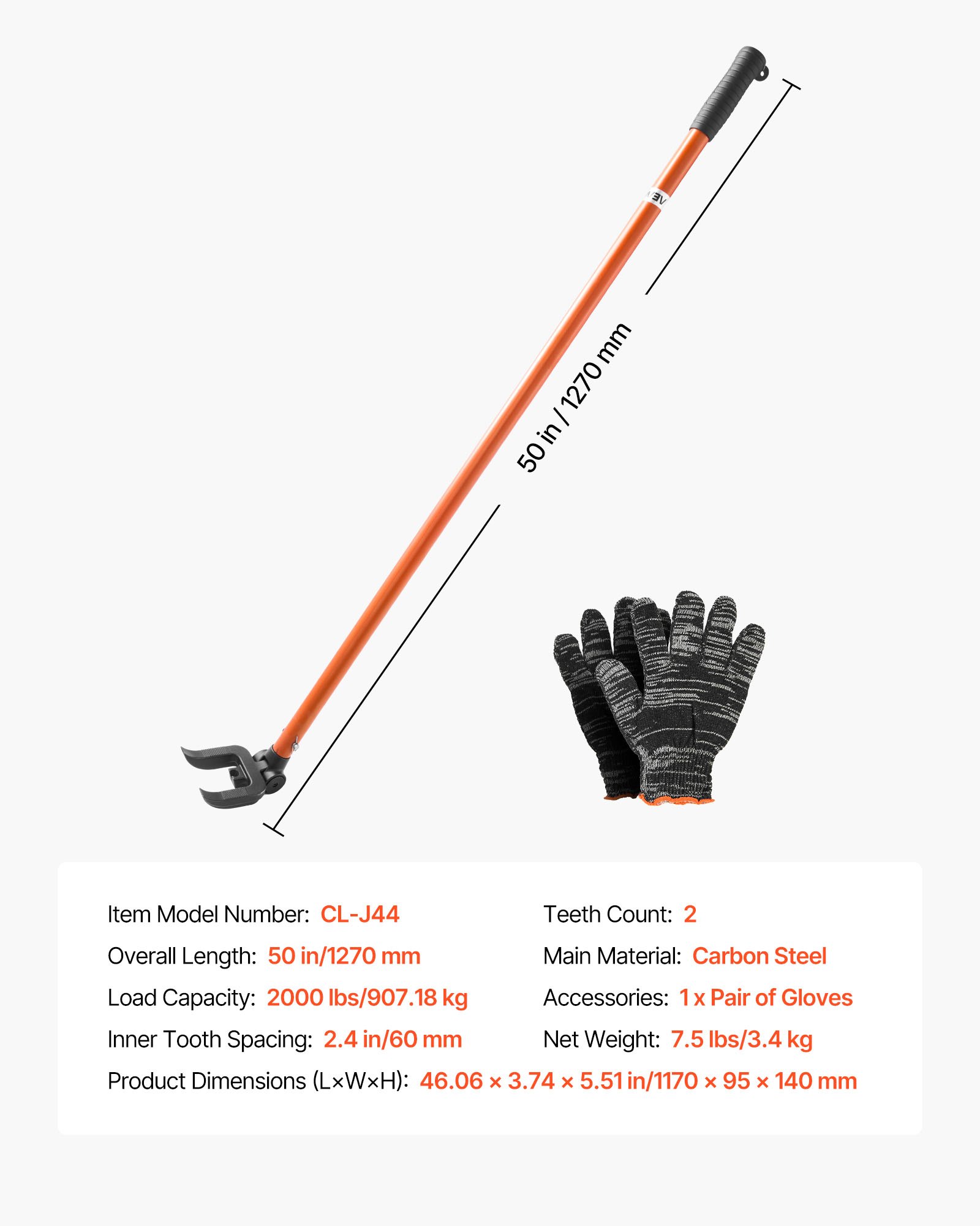 VEVOR Pallet Buster Tool, 1.1 m Carbon Steel Handle Wrecking Pry Bar, 907 kg Weight Capacity, Heavy Duty Deck Board Removal Tool, Breaker Bar for Flooring, Framing, Roofing, Trim, Drywall