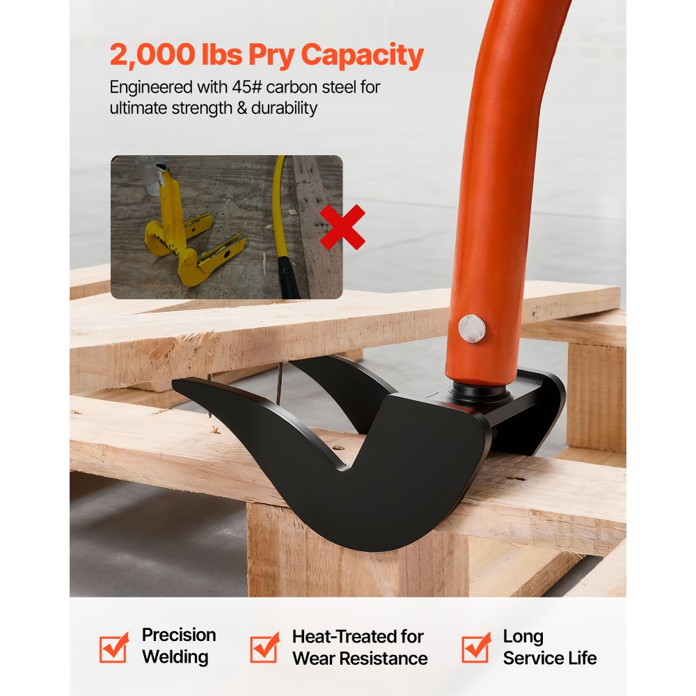 VEVOR Pallet Buster Tool, 1.27 m Carbon Steel Handle Wrecking Pry Bar, 907 kg Weight Capacity, Heavy Duty Deck Board Removal Tool, Breaker Bar for Flooring, Framing, Roofing, Trim, Drywall