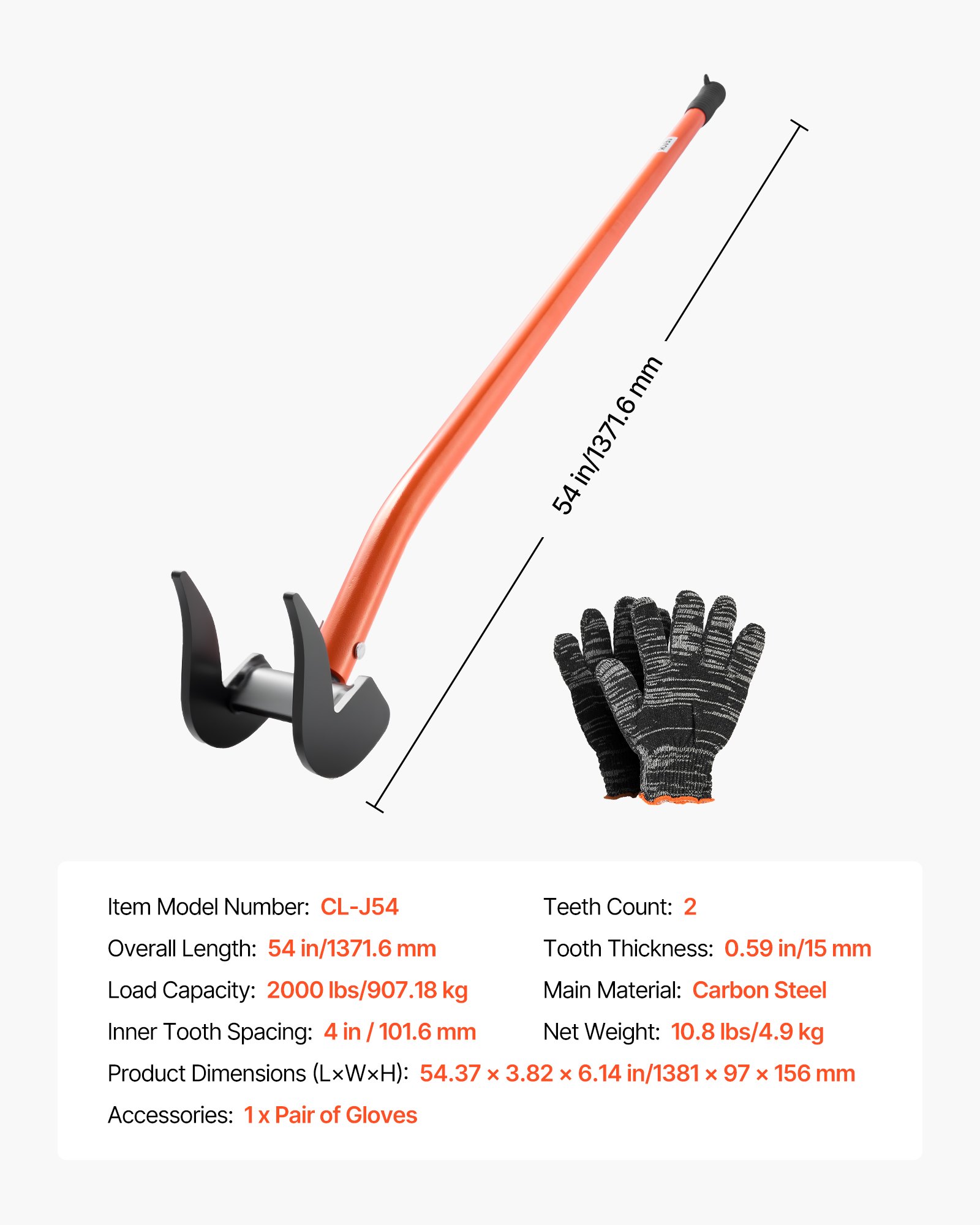 VEVOR Pallet Buster Tool, 1.27 m Carbon Steel Handle Wrecking Pry Bar, 907 kg Weight Capacity, Heavy Duty Deck Board Removal Tool, Breaker Bar for Flooring, Framing, Roofing, Trim, Drywall