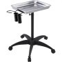 VEVOR mayo stand with stainless steel tray, dual cup holders, and five-wheel black base.