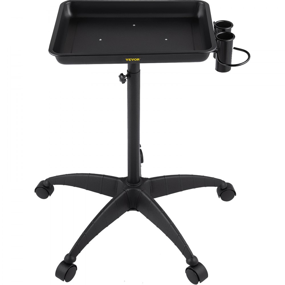 VEVOR mayo stand with tray and casters, black finish, side attachment holder.