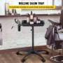 VEVOR Rolling Salon Tray, Height Adjustable, Stainless Steel Structure, Mobile Instrument Tray with 2 Cups & 1 Metal Ring, 360 Degree Swivel Casters, for Salon Lab Clinic, Black