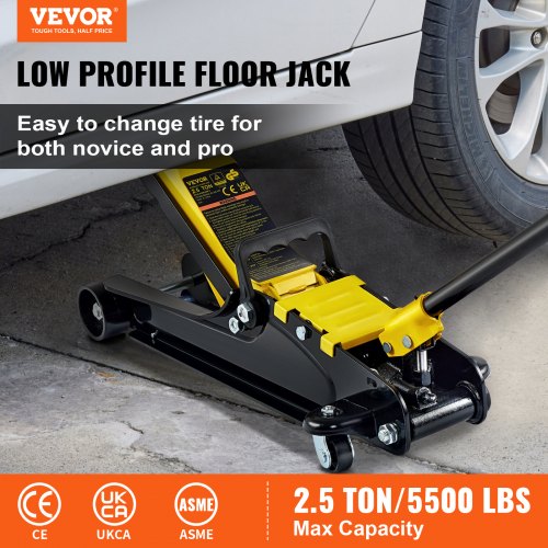 VEVOR Floor Jack, 2.5 Ton Low Profile Floor Jack, Heavy-duty Steel Racing Floor Jack With Single Piston Lift Pump, Floor Jack Lifting Range 3.35"-14.96"