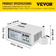 Sellador por inducción VEVOR, máquina de sellado de botellas por inducción de 20 mm-100 mm 110 V, máquina de sellado por inducción, máquina de sellado de tapas de botellas blancas para botellas