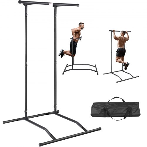 VEVOR Power Tower Dip Station, 2-Level Height Adjustable Pull Up Bar Stand, Multi-Function Strength Training Workout Equipment, Home Gym Fitness Dip Bar Station, 220LBS Weight Capacity, Black