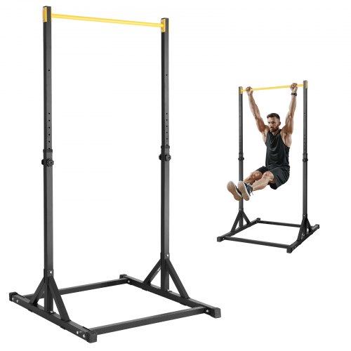 VEVOR Power Tower Dip Station, 8-Level Height Adjustable Pull Up Bar Stand, Multi-Function Strength Training Workout Equipment, Home Gym Fitness Dip Bar Station, 330LBS Weight Capacity, Black & Yellow
