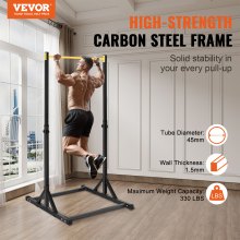 VEVOR Power Tower Pull Up Bar Station, Multi-Function Dip Station with 8-Level Adjustable Height, Heavy Duty Strength Training Fitness Equipment for Home Gym Workout, 330LBS Loading, Black & Yellow