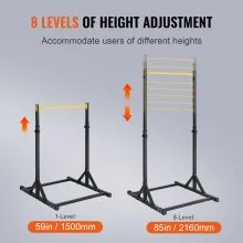 VEVOR Power Tower Pull Up Bar Station, Multi-Function Dip Station with 8-Level Adjustable Height, Heavy Duty Strength Training Fitness Equipment for Home Gym Workout, 330LBS Loading, Black & Yellow