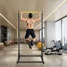 VEVOR Power Tower Pull Up Bar Station, Multi-Function Dip Station with 8-Level Adjustable Height, Heavy Duty Strength Training Fitness Equipment for Home Gym Workout, 330LBS Loading, Black & Yellow
