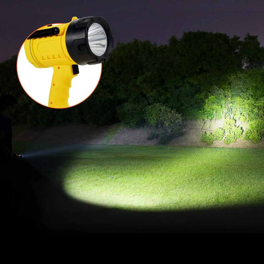 VEVOR Rechargeable Spotlight Flashlight, 1000,000 Lumens, IP67 Waterproof Handheld LED Spot Light, Super Bright Portable Searchlight with 4 Modes Detachable Lens USB Port, for Hunting Boating Camping