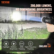 USB Super Bright Rechargeable Spotlight Flashlight 200,000LM Searchlight