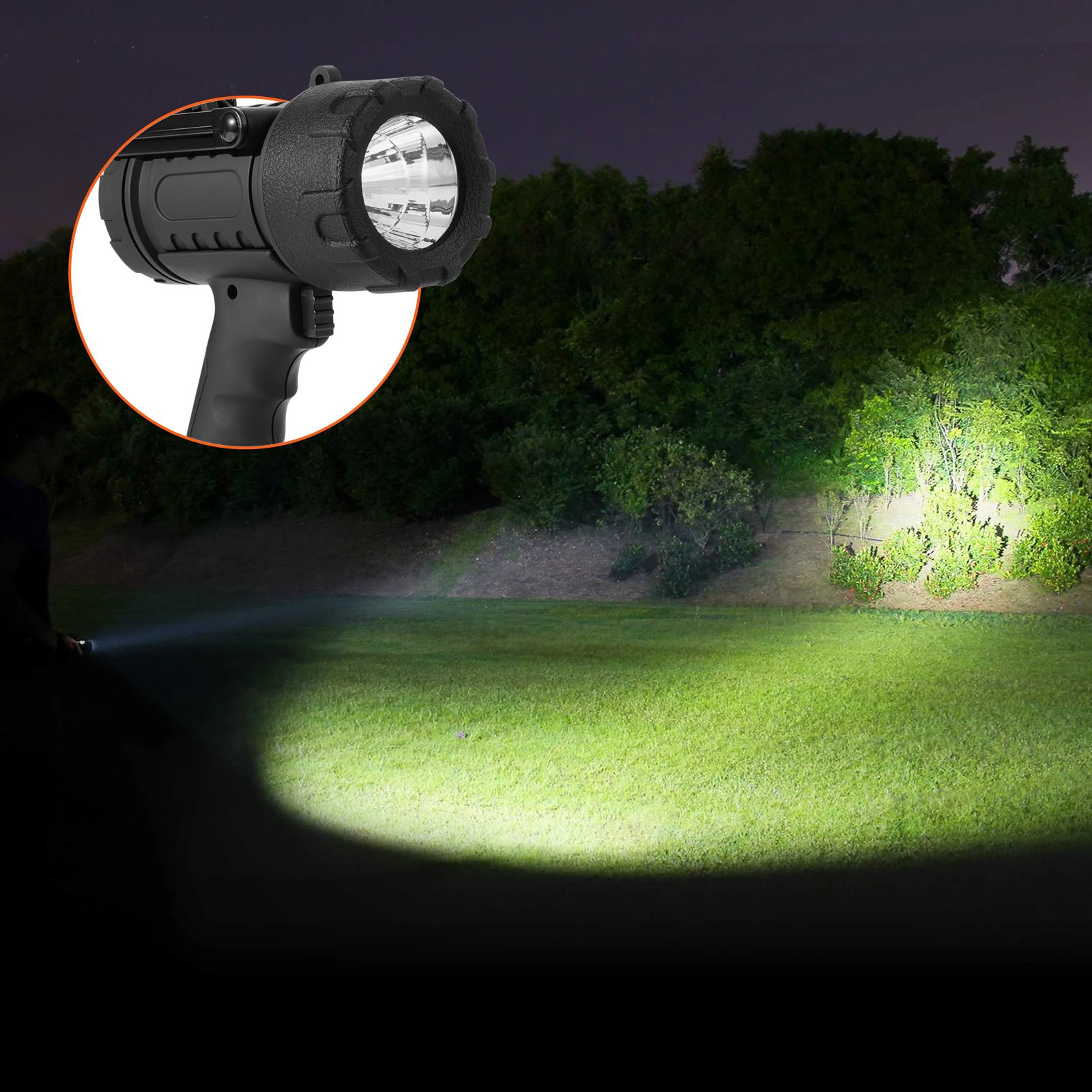 VEVOR Rechargeable Spotlight Flashlight, 200,000 Lumens, IP67 Waterproof Handheld LED Spot Light, Super Bright Portable Searchlight with 4 Modes Detachable Lens USB Port, for Hunting Boating Camping