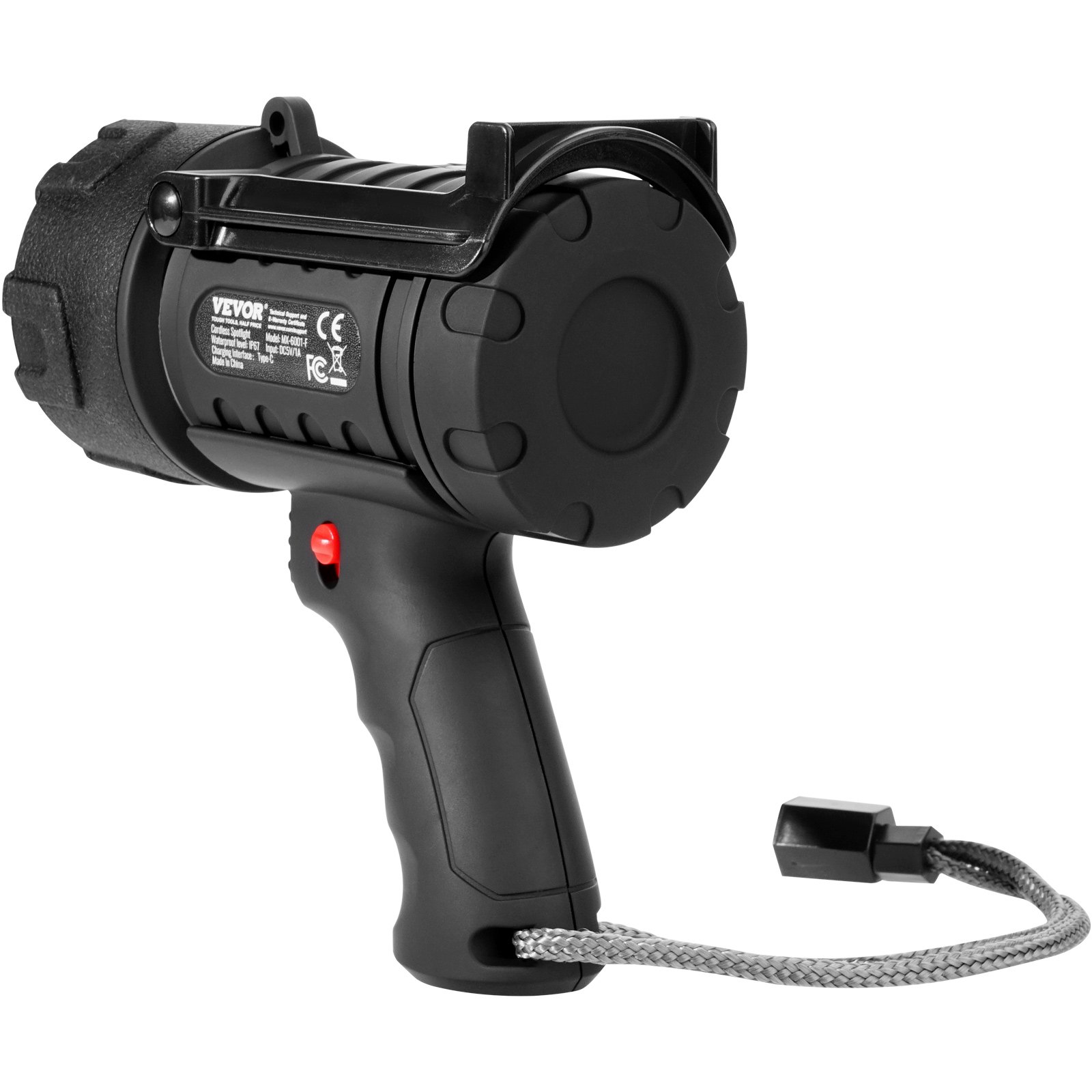VEVOR Rechargeable Spotlight Flashlight, 200,000 Lumens, IP67 Waterproof Handheld LED Spot Light, Super Bright Portable Searchlight with 4 Modes Detachable Lens USB Port, for Hunting Boating Camping
