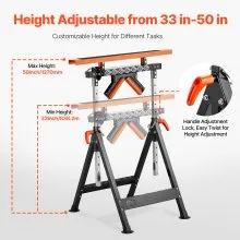 VEVOR 4-in-1 Roller Stand, 440 lb Load Capacity, 33-50 in Adjustable Height, Folding Heavy Duty with Rack & Polished Multi-directional Roller Head, for Table Saw Outfeed Woodworking Extension Support