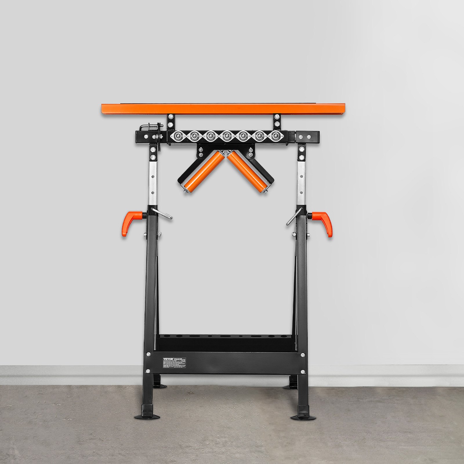 VEVOR 4-in-1 Roller Stand, 200 kg(440 lb) Load Capacity, 84-127 cm(33-50 in) Adjustable Height, Folding Heavy Duty with Rack & Polished Multi-directional Roller Head, for Table Saw Outfeed Woodworking Extension Support