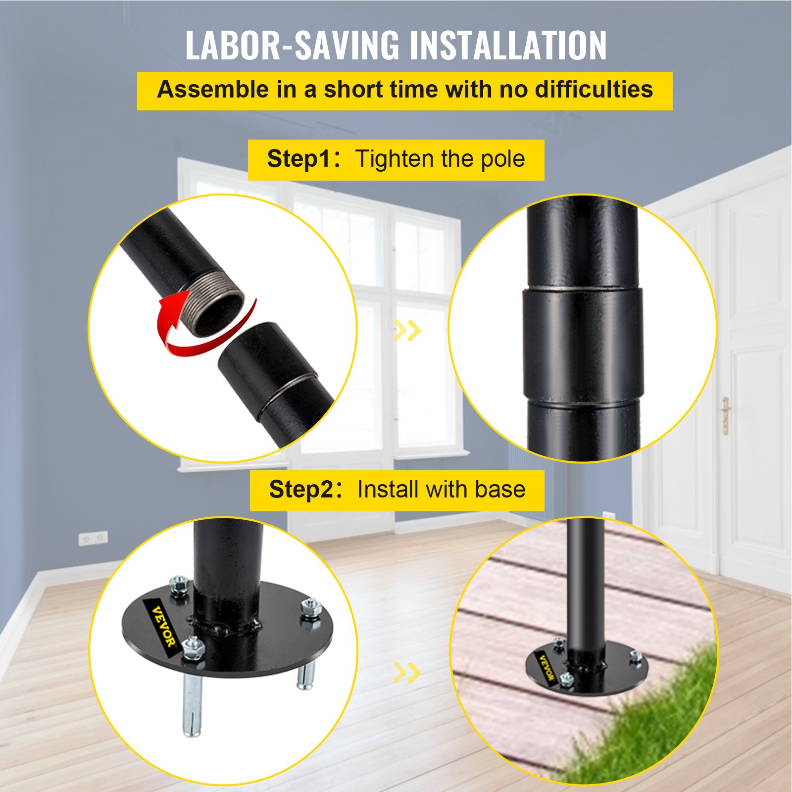 VEVOR String Light Pole String Light Pole Stand for Outdoor 9.6 ft Durable Steel