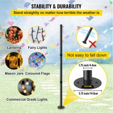 VEVOR String Light Pole, 9.6ft Light String Pole, 1.75in Patio Light Pole, Powder Coated Steel String Light Pole Stand for Outdoor, Metal String Poles with A Clamp Used for Yard, Patio, Wedding, Party