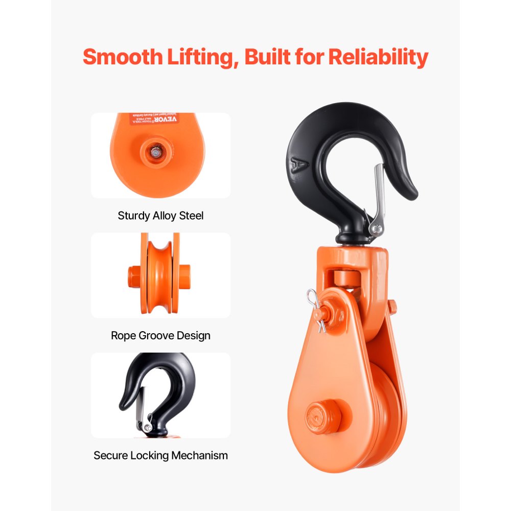 VEVOR 2 Ton Snatch Block with Swivel Hook 74 mm Sheave Pulley Lifting Rollback