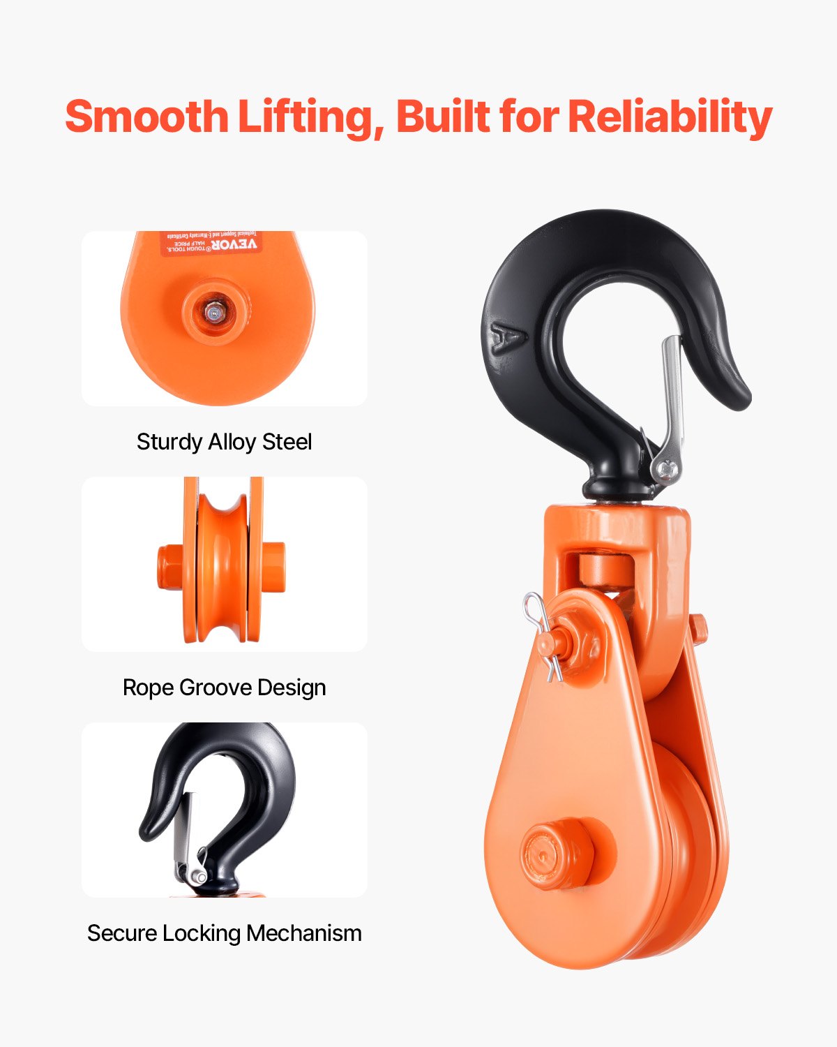 VEVOR 2 Ton Snatch Block with Swivel Hook, 76.2mm Sheave 9.5mm Wire Rope, Heavy Duty Snatch Block Pulley 4400 lbs for Towing and Recovery operations on Tow Truck Rollback Wrecker Car Hauler Winches