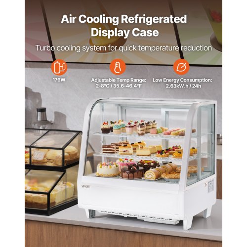 3 Cu.ft Countertop Refrigerated Display Case – Bakery Cake Fridge W/ LED, 3 Shelves, 85L