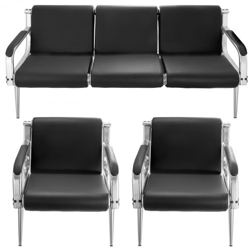 Walsport Waiting Room Chair Bench – PU Leather, Steel Frame, Black – 330 Lbs Capacity – Self Assembly