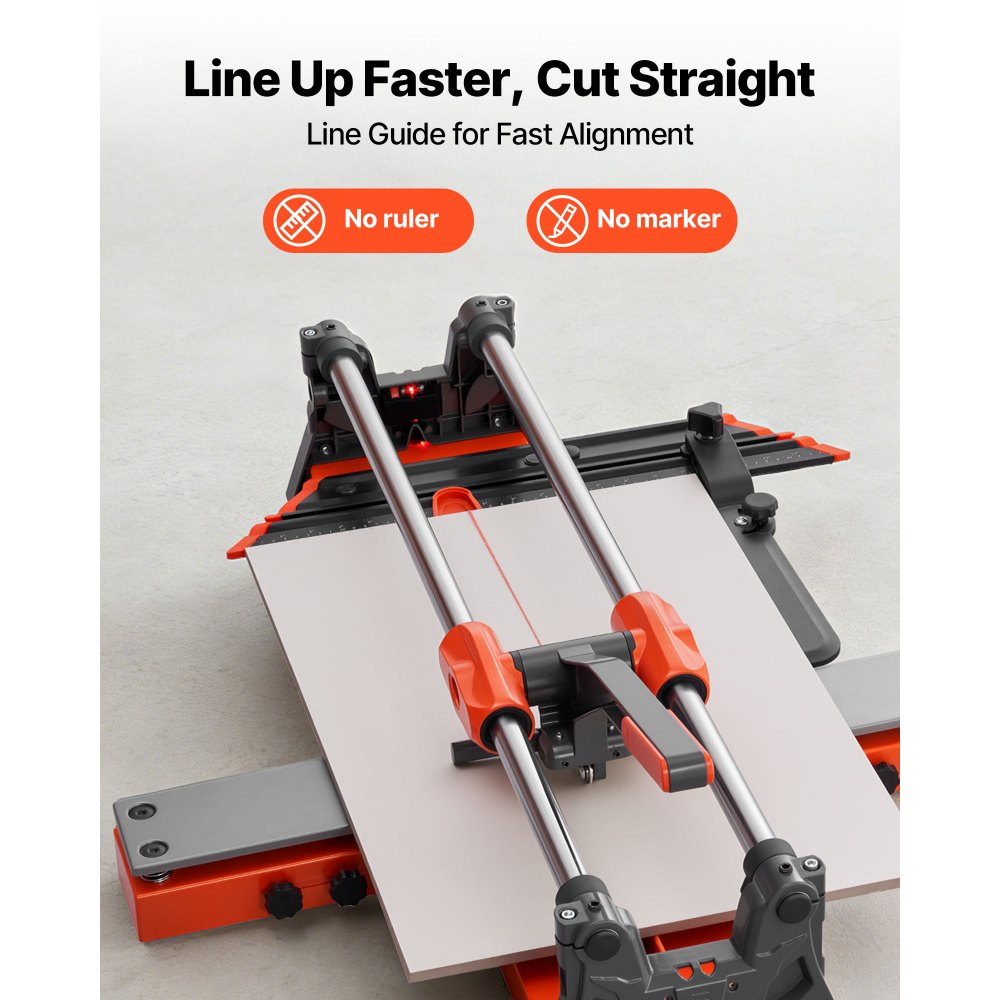 VEVOR 600 mm Manual Tile Cutter, Upgraded Sliding Head Cutting Tool with Spring-Loaded Base, Angle Fence, Tungsten Carbide Cutting Wheel, Alignment Guide, for DIY Pros, Ceramic, Floor & Wall Tiles