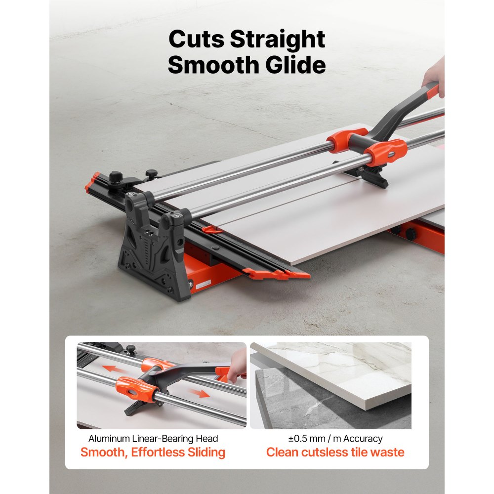 VEVOR 1000 mm Manual Tile Cutter, Upgraded Sliding Head Cutting Tool with Spring-Loaded Base, Angle Fence, Tungsten Carbide Cutting Wheel, Alignment Guide, for DIY Pros, Ceramic, Floor & Wall Tiles