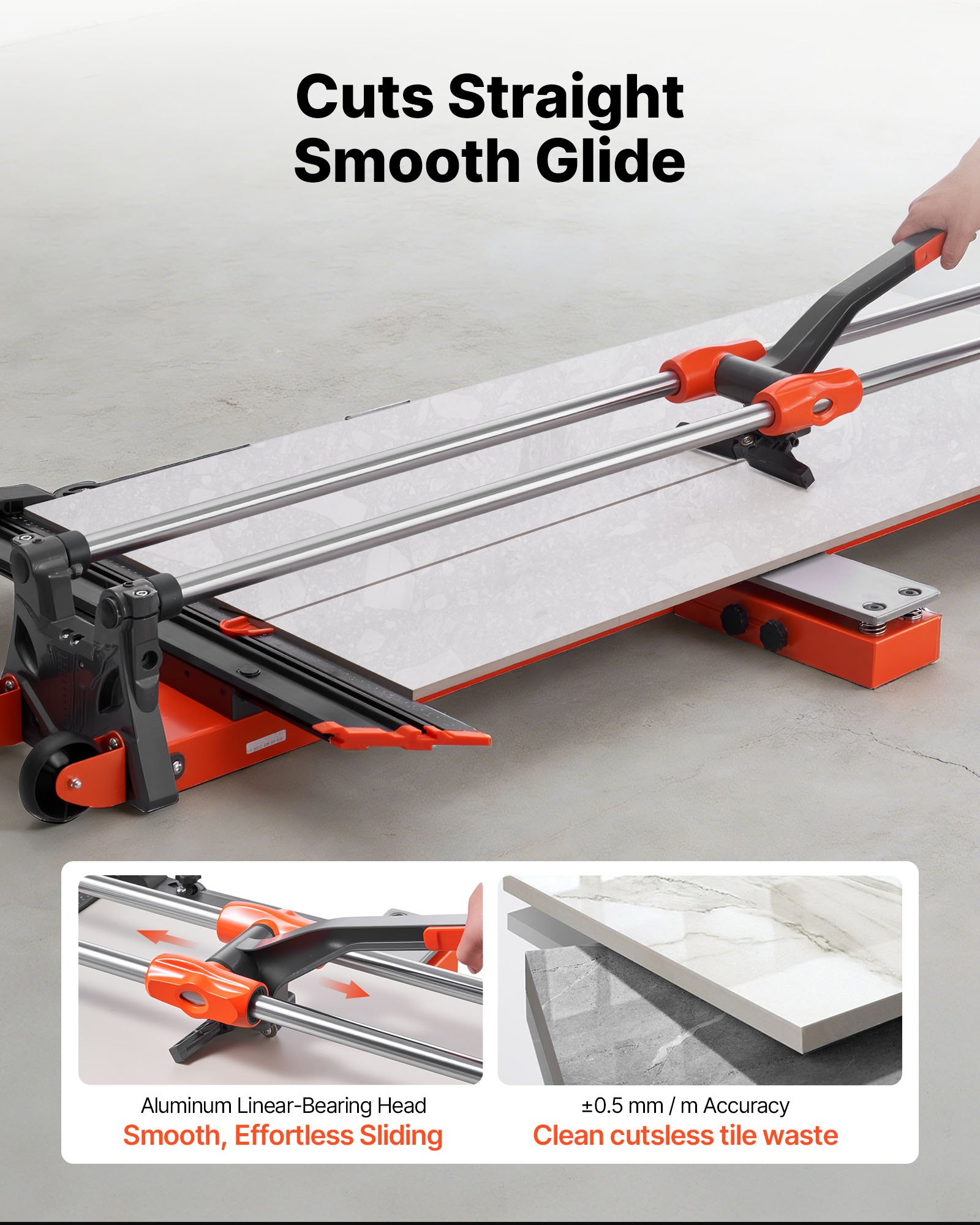 VEVOR 1200 mm Manual Tile Cutter, Upgraded Sliding Head Cutting Tool with Spring-Loaded Base, Angle Fence, Tungsten Carbide Cutting Wheel, Alignment Guide, for DIY Pros, Ceramic, Floor & Wall Tiles