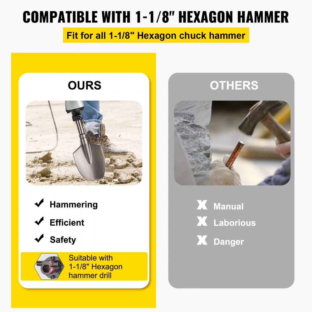 VEVOR Clay Spade Chisel Bit for Demolition Jack Hammer, Carrying Case, 17.1" x 5.3", 1-1/8", 40Cr Steel?