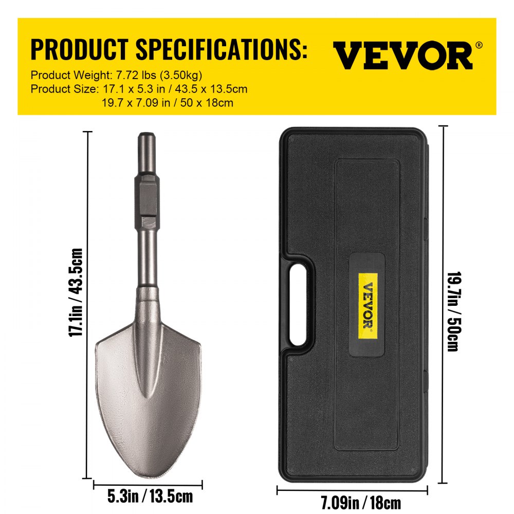 VEVOR Clay Spade Chisel Bit for Demolition Jack Hammer, Carrying Case, 17.1" x 5.3", 1-1/8", 40Cr Steel?