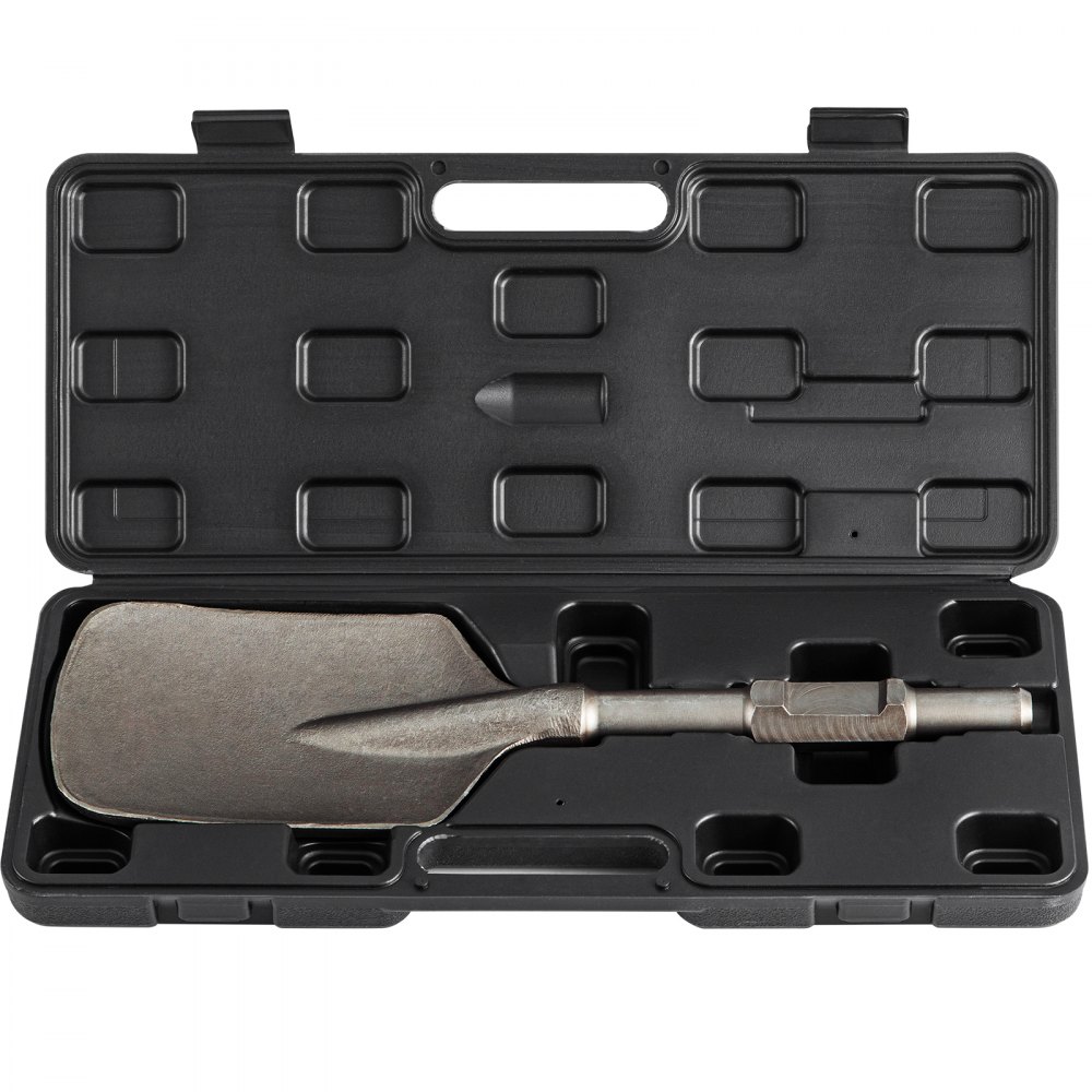 VEVOR Clay Spade, 17.9' x 5.5' 1-1/8' Hex Shank, 40Cr Steel Jackhammer Bit for Electric Demolition Jack Hammer Carrying Case, Trenching and Digging Shovel Bit for Clay, Gravel, Frozen Soil