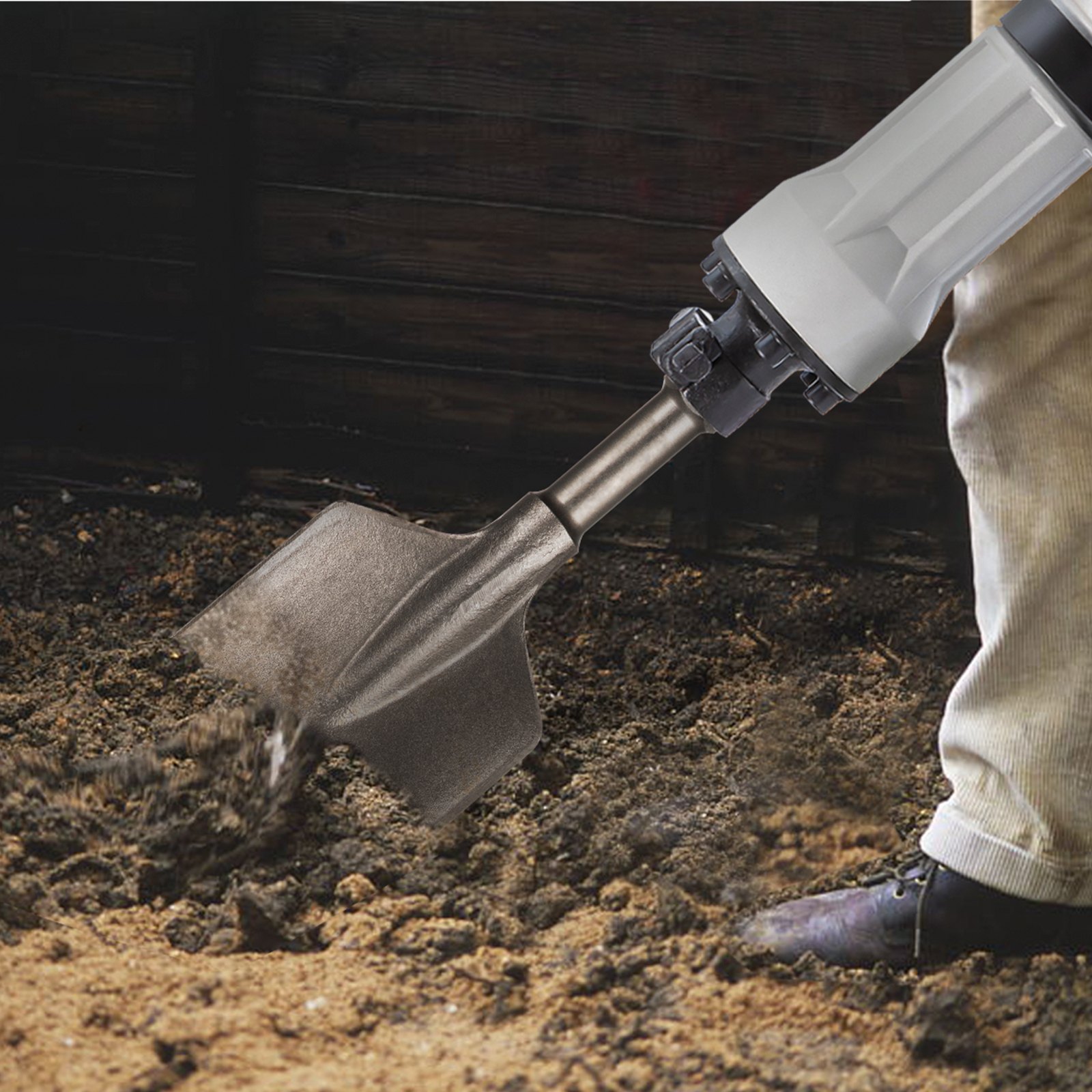 VEVOR Clay Spade, 17.9' x 5.5' 1-1/8' Hex Shank, 40Cr Steel Jackhammer Bit for Electric Demolition Jack Hammer Carrying Case, Trenching and Digging Shovel Bit for Clay, Gravel, Frozen Soil