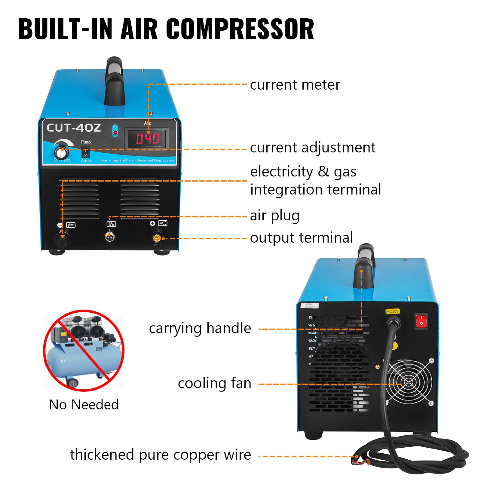 CUT-40Z 40 Amp Air Plasma Cutter w/ Built-In Air Compressor