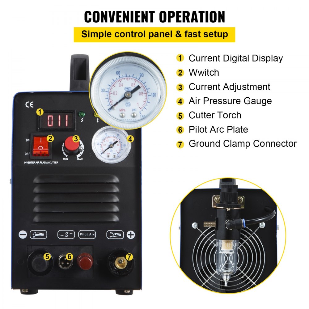 VEVOR 50Amp Non-Touch Pilot Arc Plasma Cutter, 110/220V Dual Voltage Plasma Cutting Machine, Max 1/2 Inch(14MM) Clean Cut, Portable Cutting Machine IGBT Inverter Digital Plasma Cutting Equipment