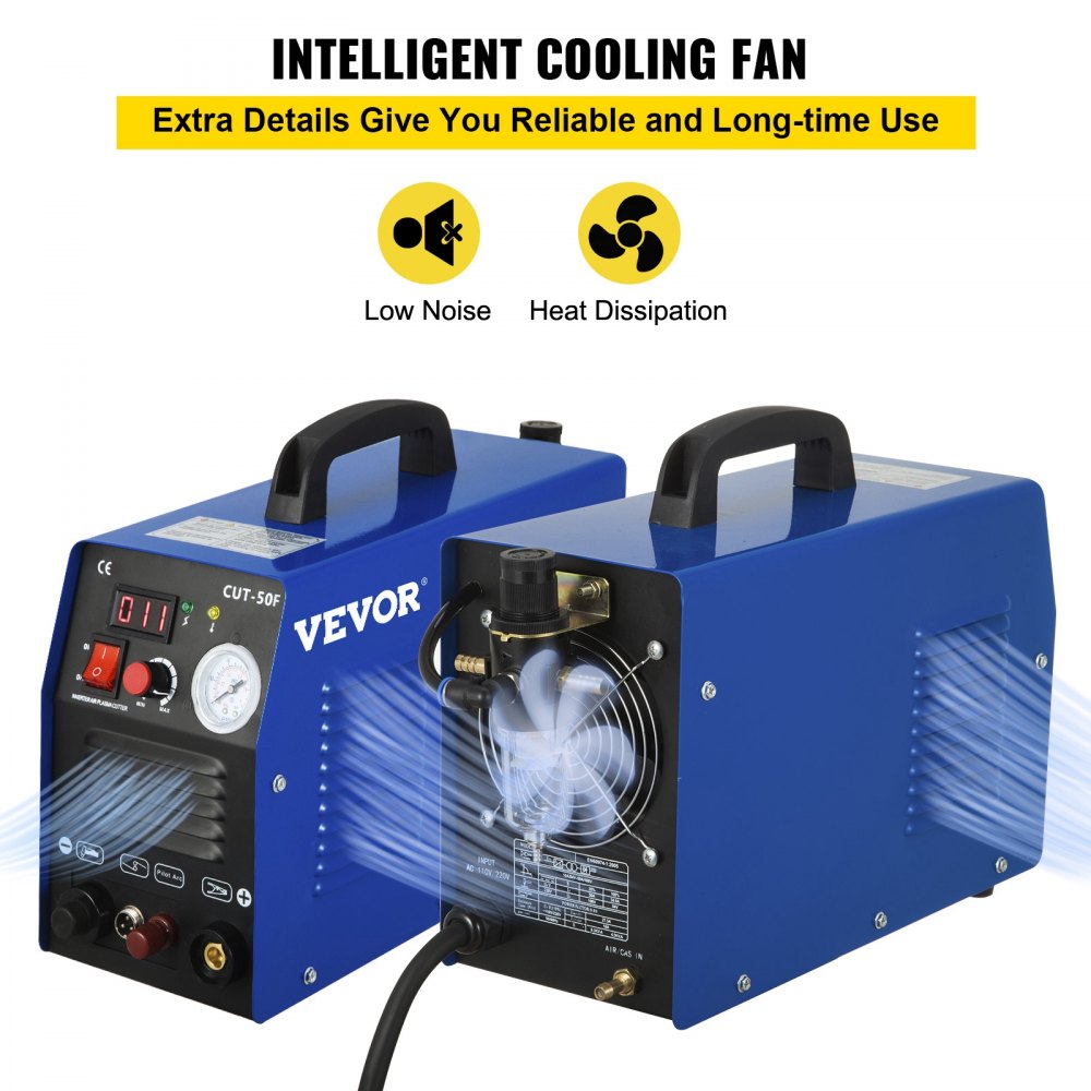 VEVOR 50Amp Non-Touch Pilot Arc Plasma Cutter, 110/220V Dual Voltage Plasma Cutting Machine, Max 1/2 Inch(14MM) Clean Cut, Portable Cutting Machine IGBT Inverter Digital Plasma Cutting Equipment