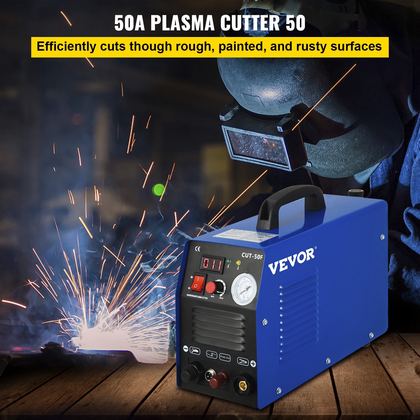 VEVOR 50Amp Non-Touch Pilot Arc Plasma Cutter, 110/220V Dual Voltage Plasma Cutting Machine, Max 1/2 Inch(14MM) Clean Cut, Portable Cutting Machine IGBT Inverter Digital Plasma Cutting Equipment