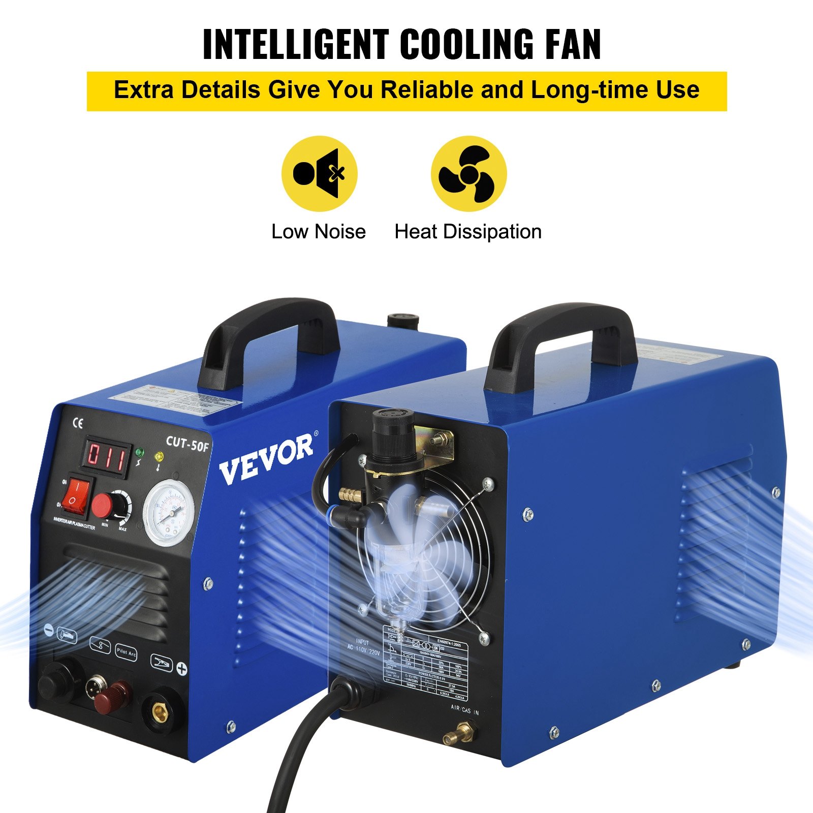 VEVOR 50Amp Non-Touch Pilot Arc Plasma Cutter, 110/220V Dual Voltage Plasma Cutting Machine, Max 1/2 Inch(14MM) Clean Cut, Portable Cutting Machine IGBT Inverter Digital Plasma Cutting Equipment