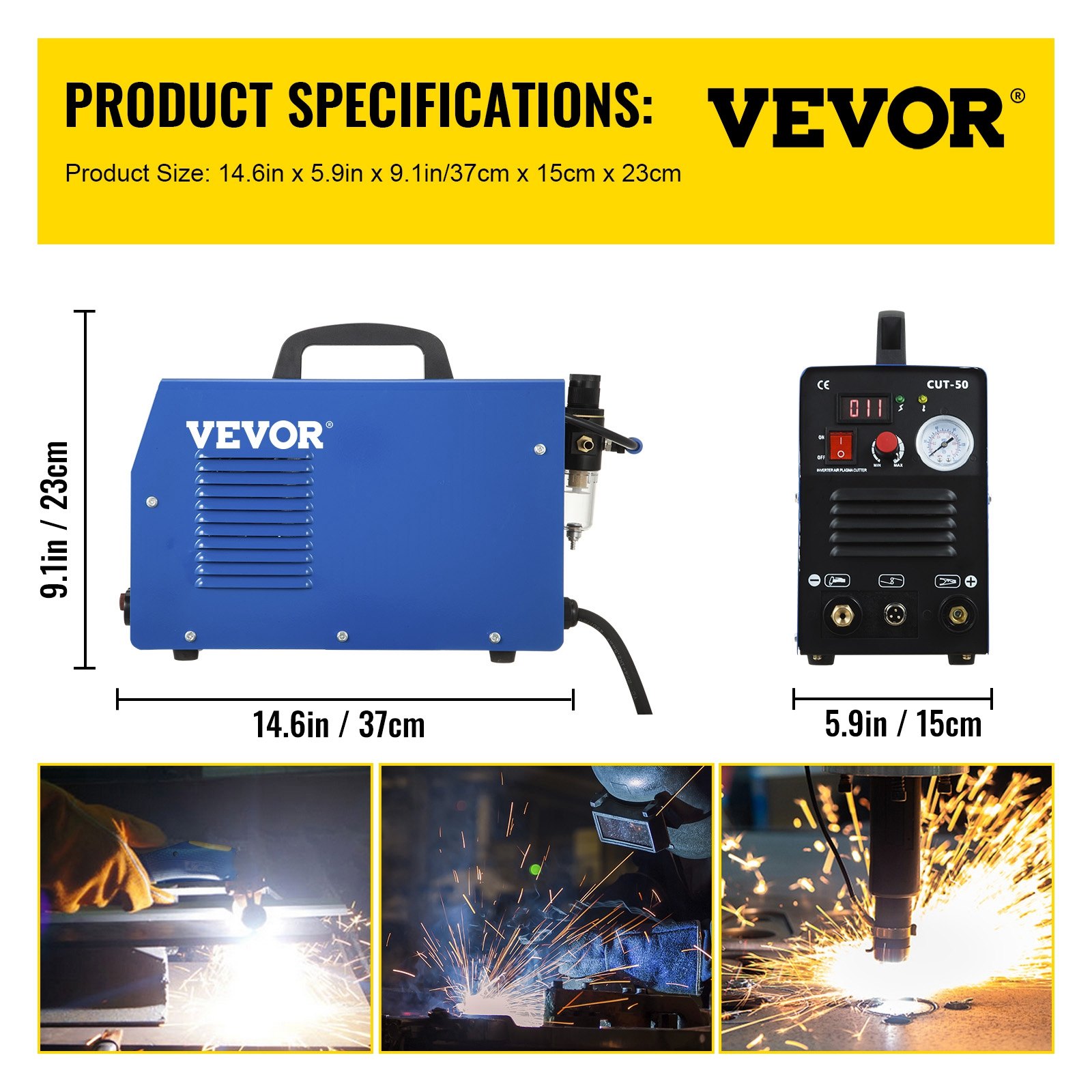 VEVOR 50Amp Non-Touch Pilot Arc Plasma Cutter, 110/220V Dual Voltage Plasma Cutting Machine, Max 1/2 Inch(14MM) Clean Cut, Portable Cutting Machine IGBT Inverter Digital Plasma Cutting Equipment