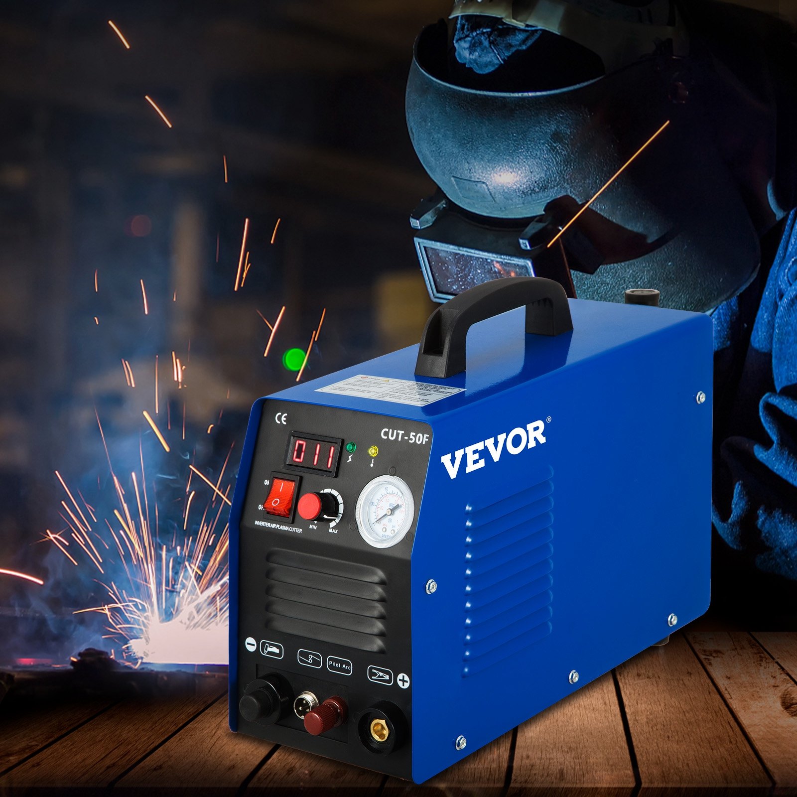 VEVOR 50Amp Non-Touch Pilot Arc Plasma Cutter, 110/220V Dual Voltage Plasma Cutting Machine, Max 1/2 Inch(14MM) Clean Cut, Portable Cutting Machine IGBT Inverter Digital Plasma Cutting Equipment