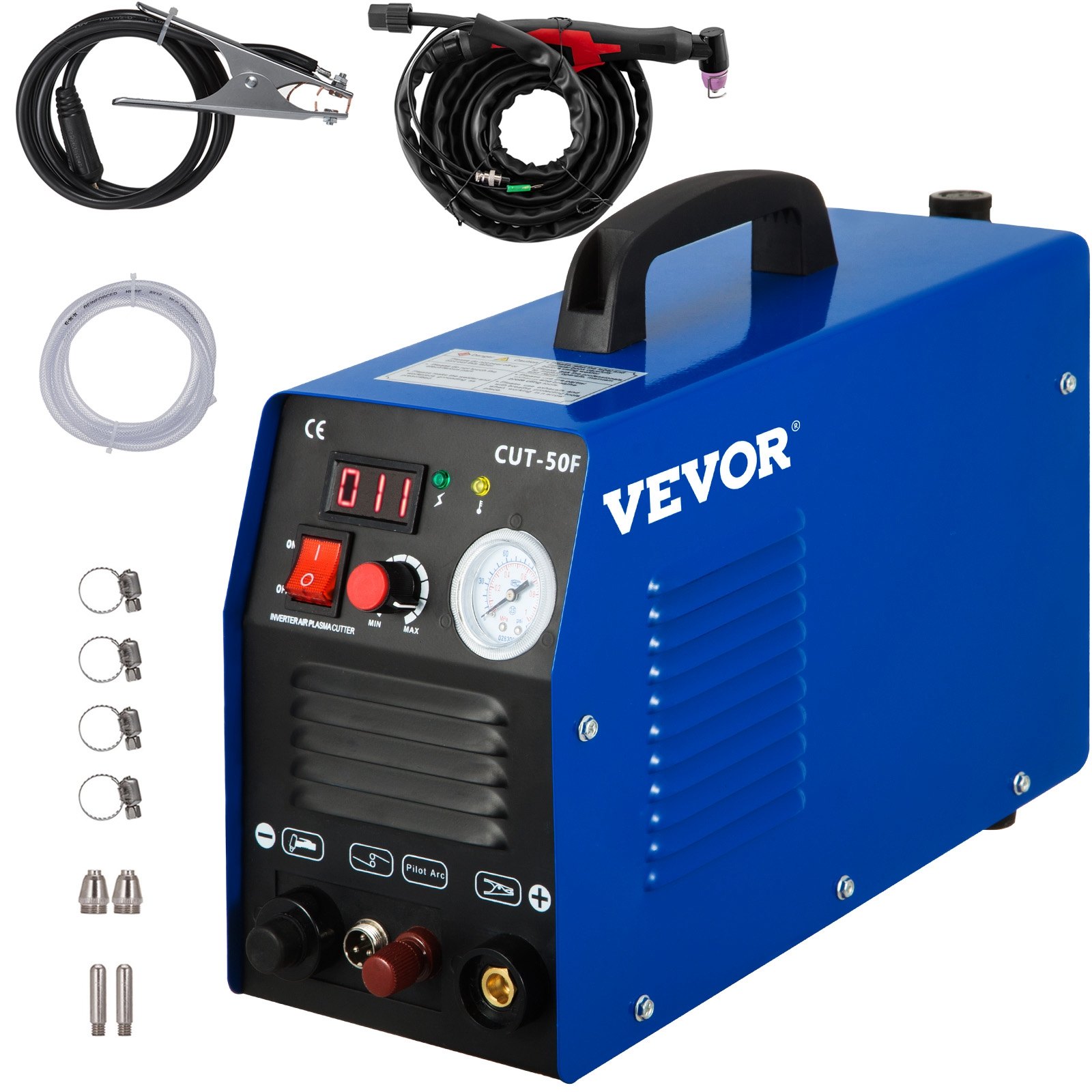 VEVOR 50Amp Non-Touch Pilot Arc Plasma Cutter, 110/220V Dual Voltage Plasma Cutting Machine, Max 1/2 Inch(14MM) Clean Cut, Portable Cutting Machine IGBT Inverter Digital Plasma Cutting Equipment