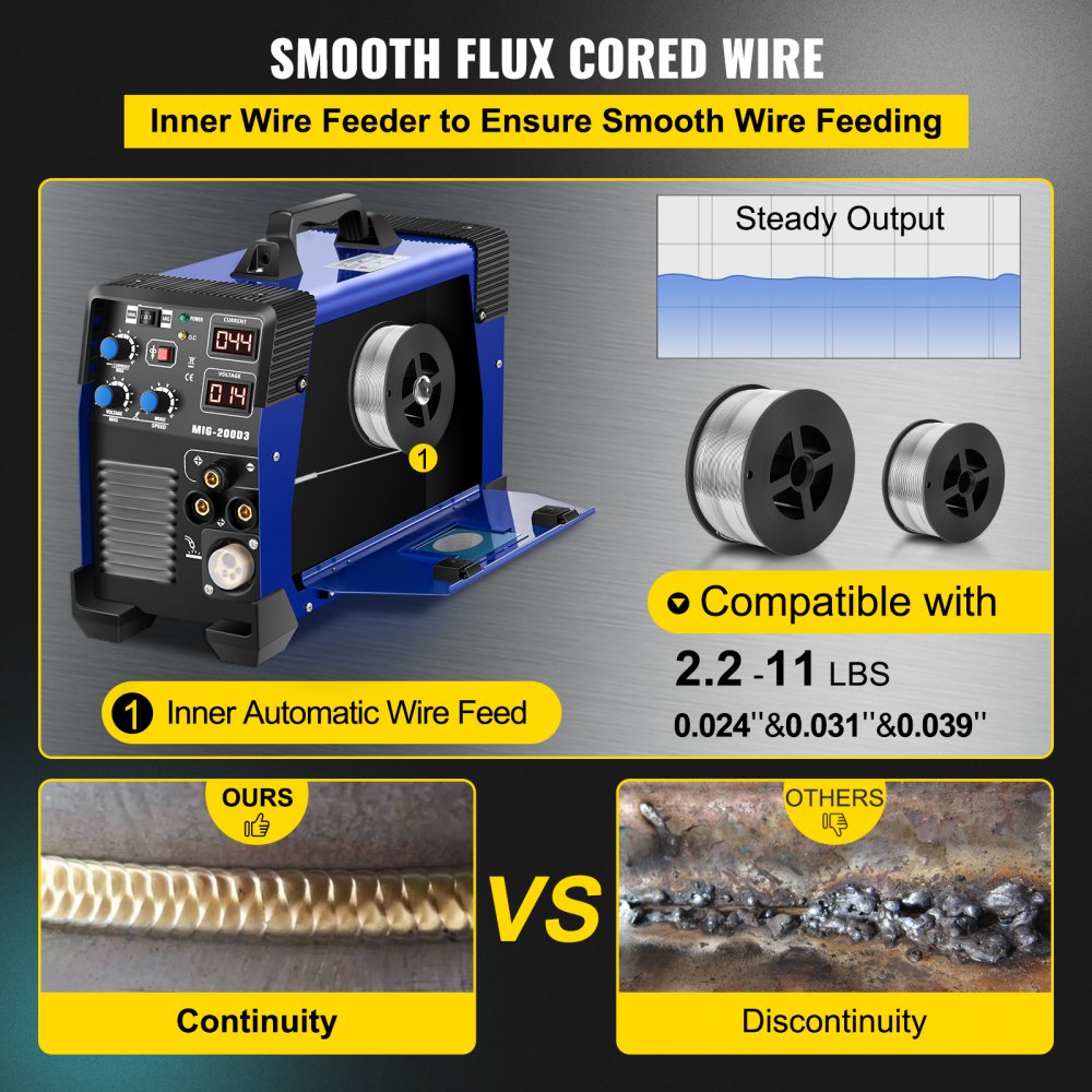 VEVOR MIG Welder, 200 Amp 3 in 1, 220V DC MIG/TIG/Arc Welding Machine, Portable TIG Welder with IGBT Inverter and Digital Display, Lift ARC Welder w/MIG Welder Torch and Cable